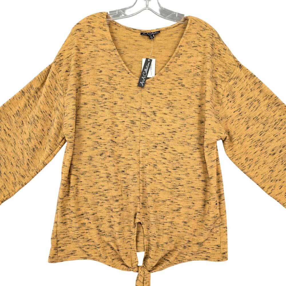 A+A Collection Brown Stone Knit Shirt NEW Stretch Knit 3/4 Sleeve V-Neck Women L